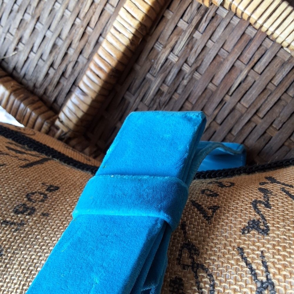Vintage blue velvet bow 70s wide belt S/M - Picture 4 of 7
